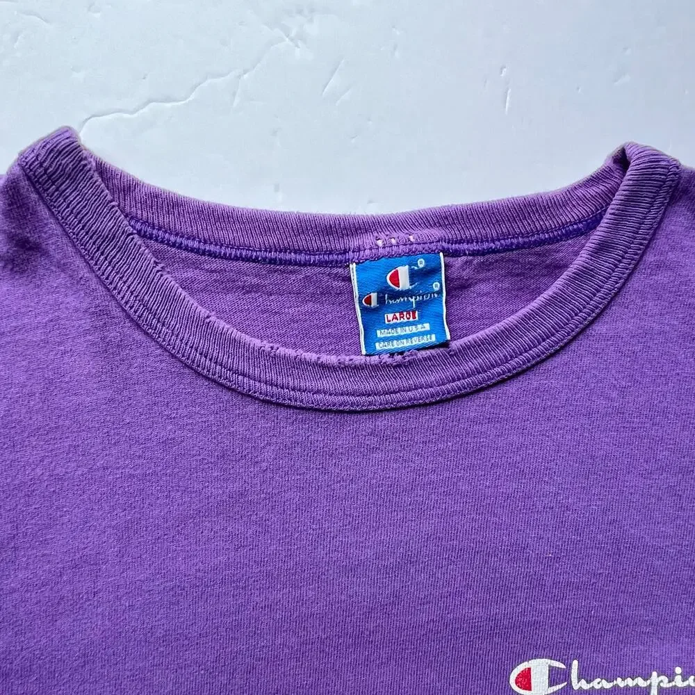 Vintage Champion USA Made Spellout Purple Script T Shirt Single Stitch Tee 80s - Picture 7 of 16